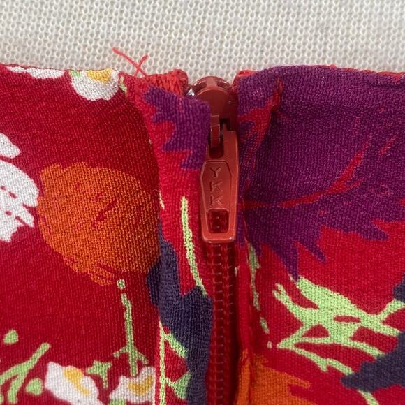 Vintage 90s Esprit Graphic Floral Print Mini Shift Dress Scoop Neck Red Womens 8 - Picture 6 of 8